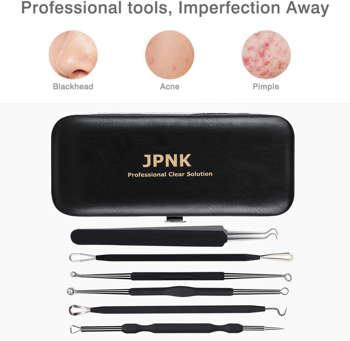 6-Piece Blackhead & Acne Removal Kit – Comedone Extractor Tools with Black Leather Bag