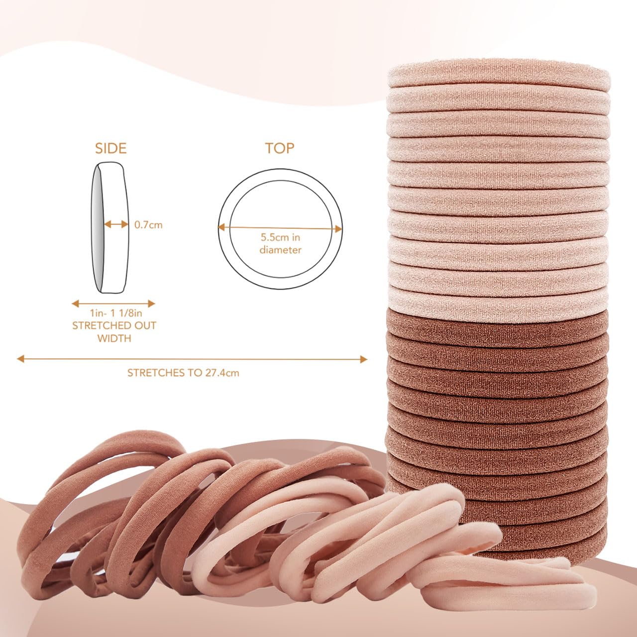 20pcs Blush Hair Ties for Girls & Women – No-Snag, Pain-Free, Damage-Free, Ideal for Ponytails, Updos & Braids