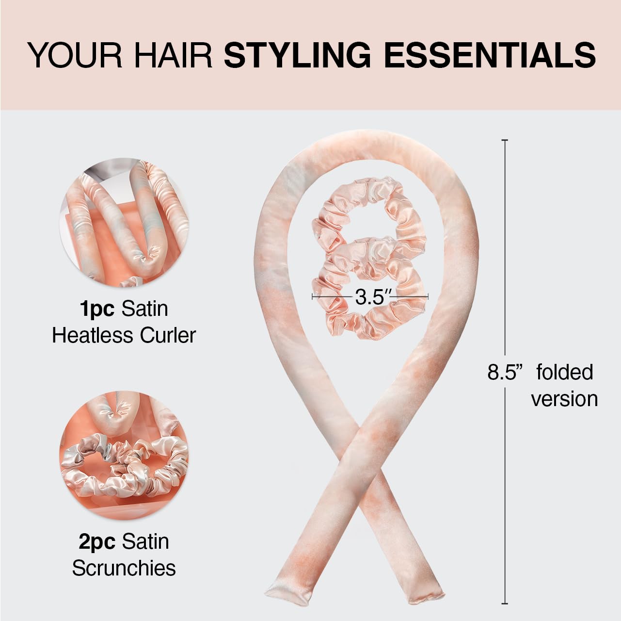 Satin Heatless Hair Curler Set - No Heat Overnight Curls with Rod & Scrunchies
