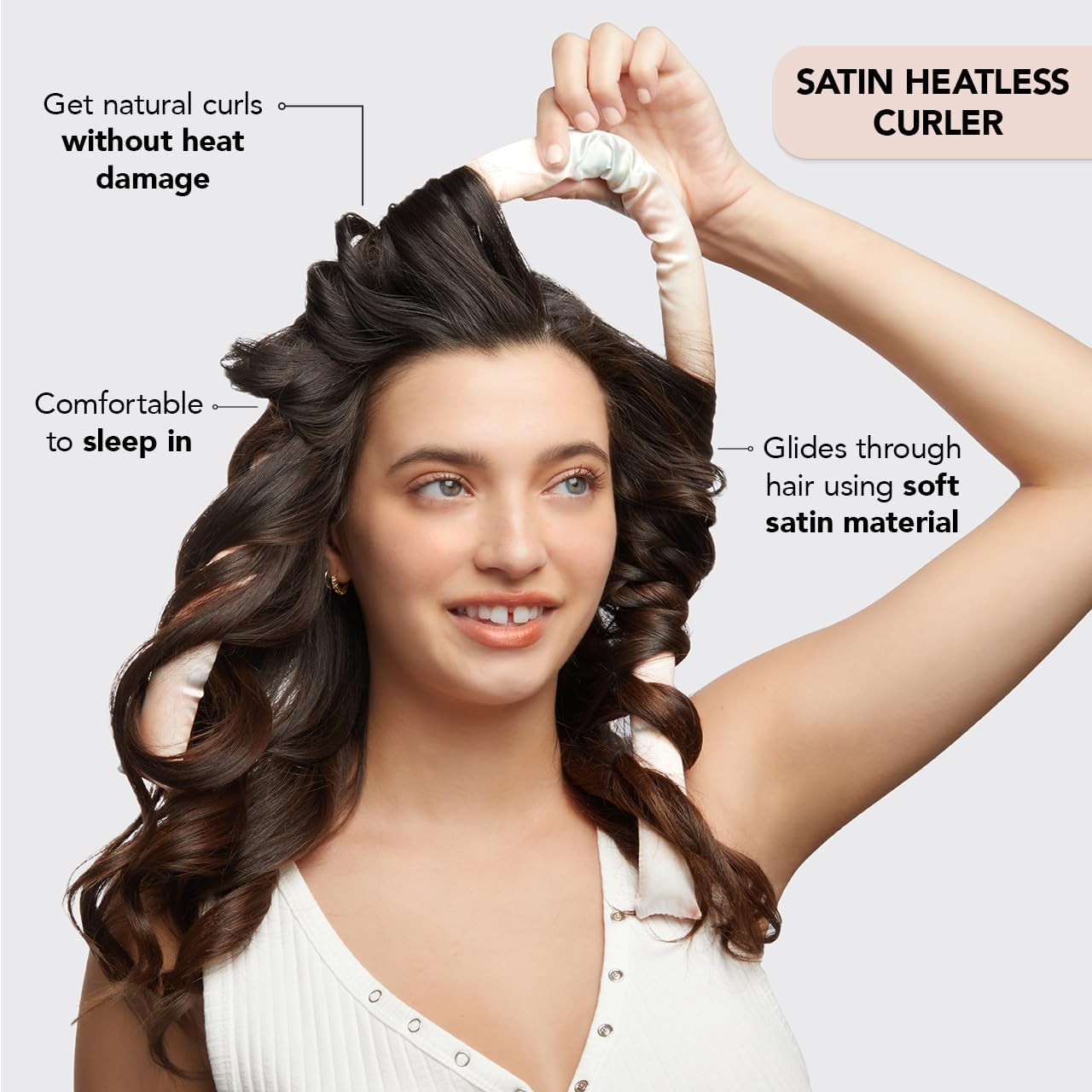 Satin Heatless Hair Curler Set - No Heat Overnight Curls with Rod & Scrunchies