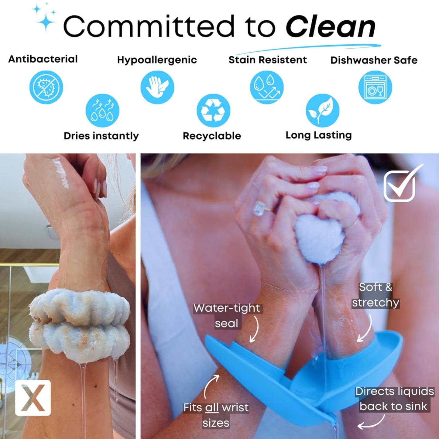 Silicone Wrist Bands for Washing Face – Spa Face Wash Wristbands, Water Guards to Keep You Dry, 1 Pair, Essential Beauty Accessory for Teen Girls, Sky Blue