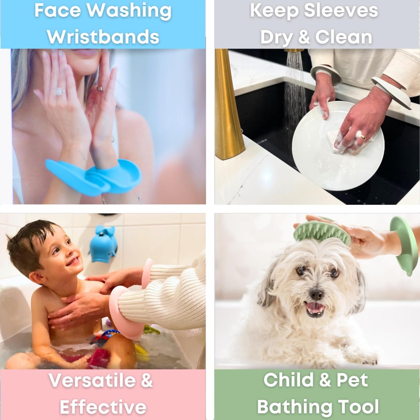 Silicone Wrist Bands for Washing Face – Spa Face Wash Wristbands, Water Guards to Keep You Dry, 1 Pair, Essential Beauty Accessory for Teen Girls, Sky Blue