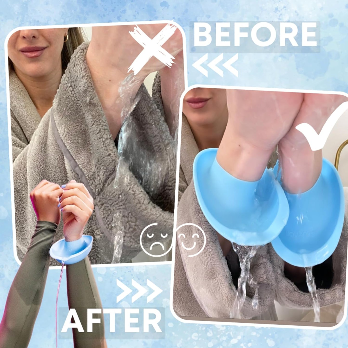 Silicone Wrist Bands for Washing Face – Spa Face Wash Wristbands, Water Guards to Keep You Dry, 1 Pair, Essential Beauty Accessory for Teen Girls, Sky Blue