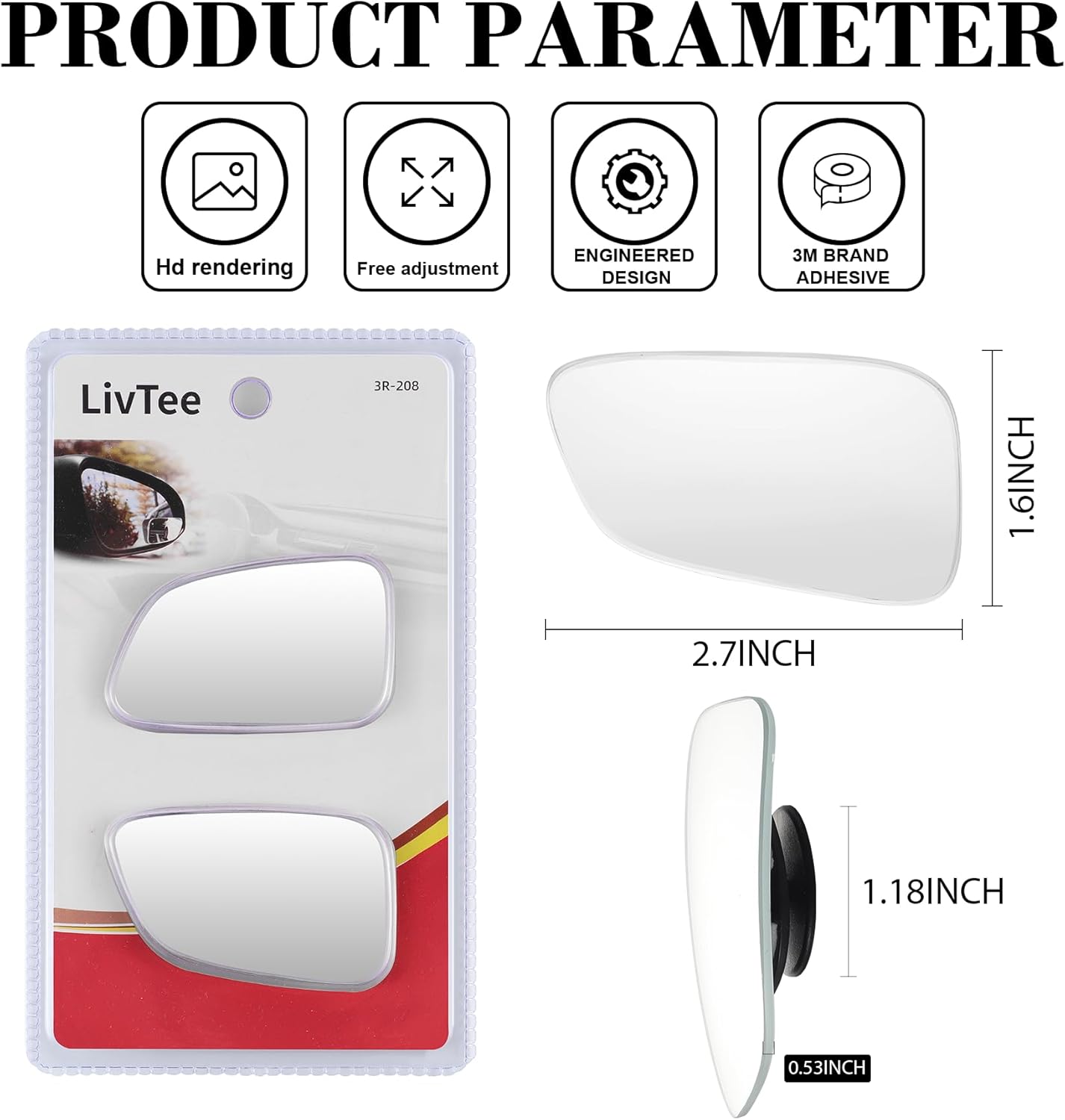 HD Blind Spot Car Mirrors - Frameless Convex Wide Angle Rear View for Cars, SUVs, Trucks & RVs