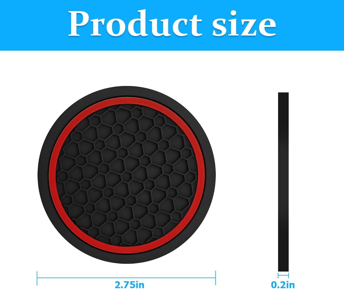 4PCS Car Cup Holder Coasters – 2.75” Non-Slip Auto Mats for Cars, Trucks, RVs (Black/Red)