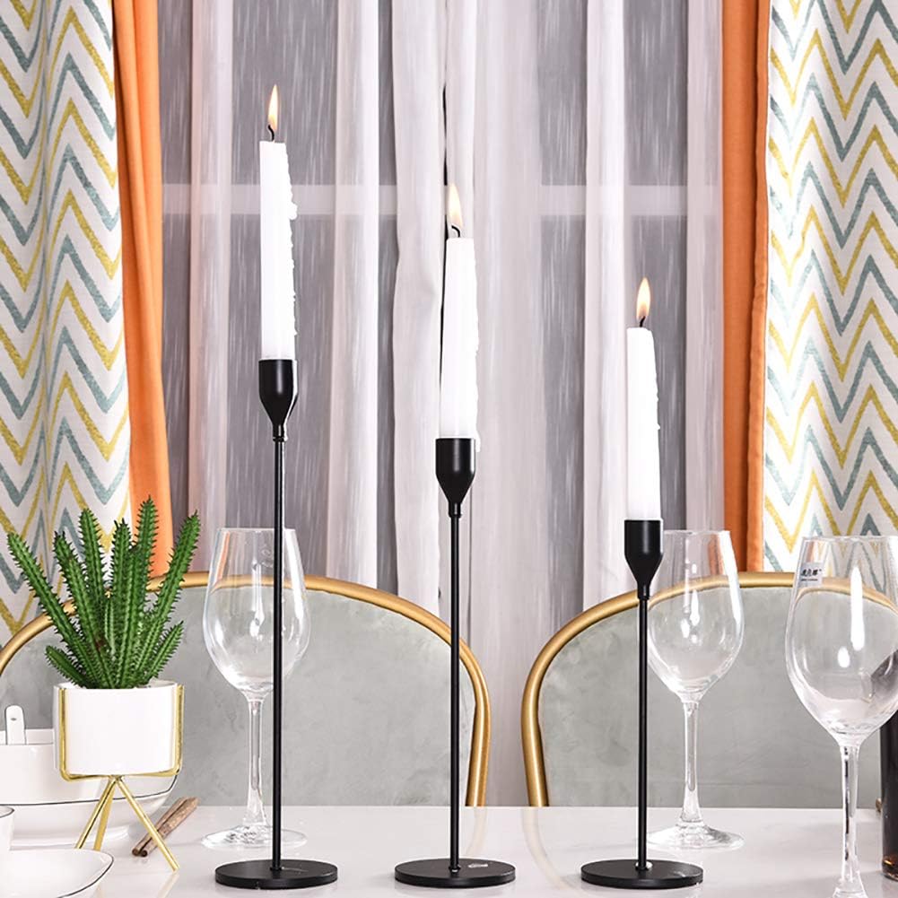 Set of 3 Matte Black Metal Candle Holders – Taper Candlestick Holders for 3/4” Candles & LED