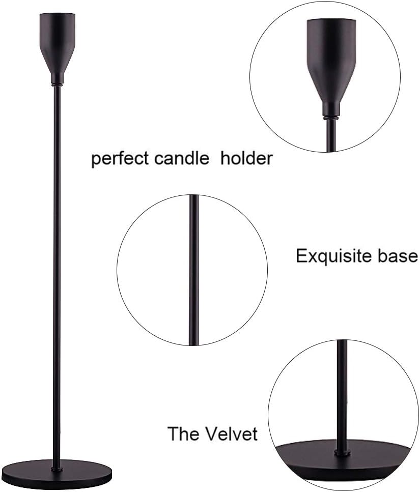 Set of 3 Matte Black Metal Candle Holders – Taper Candlestick Holders for 3/4” Candles & LED
