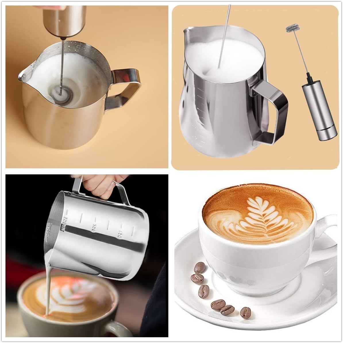 Handheld Battery Operated Milk Frother - Stainless Steel Frappe & Coffee Mixer
