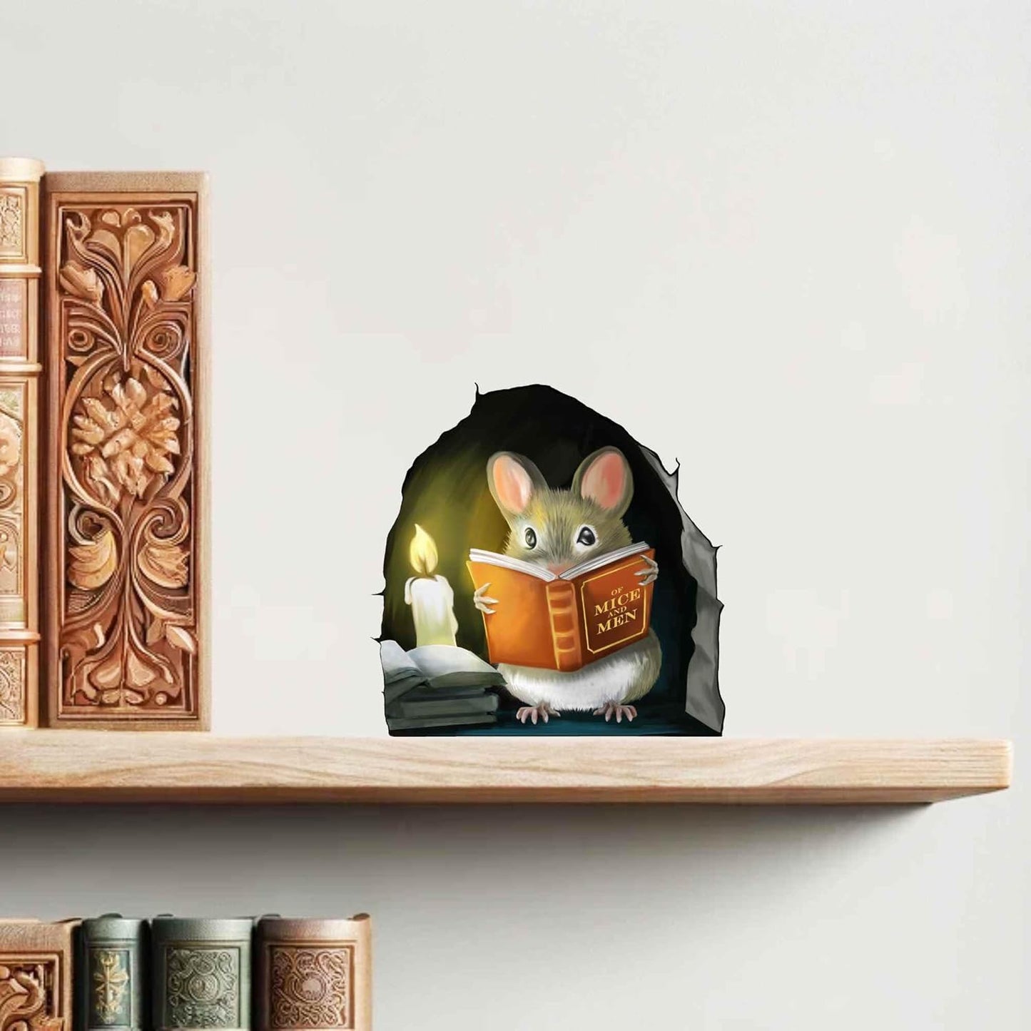 Mouse Reading Book Wall Decal - Cute Kids Room Decor, Classroom, Book Lover