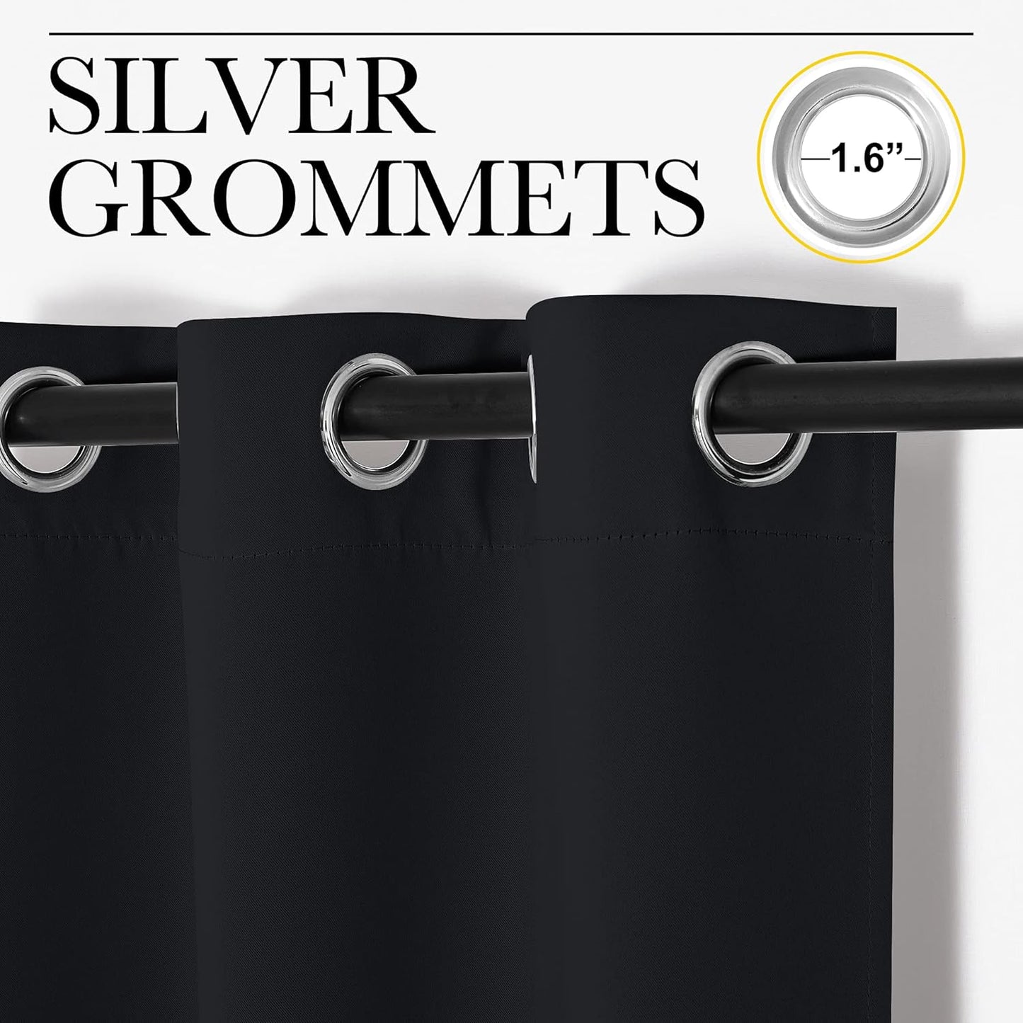 Halloween Pitch Black Solid Thermal Insulated Grommet Blackout Curtains/Drapes for Bedroom Window (2 Panels, 42 inches Wide by 63 inches Long, Black)