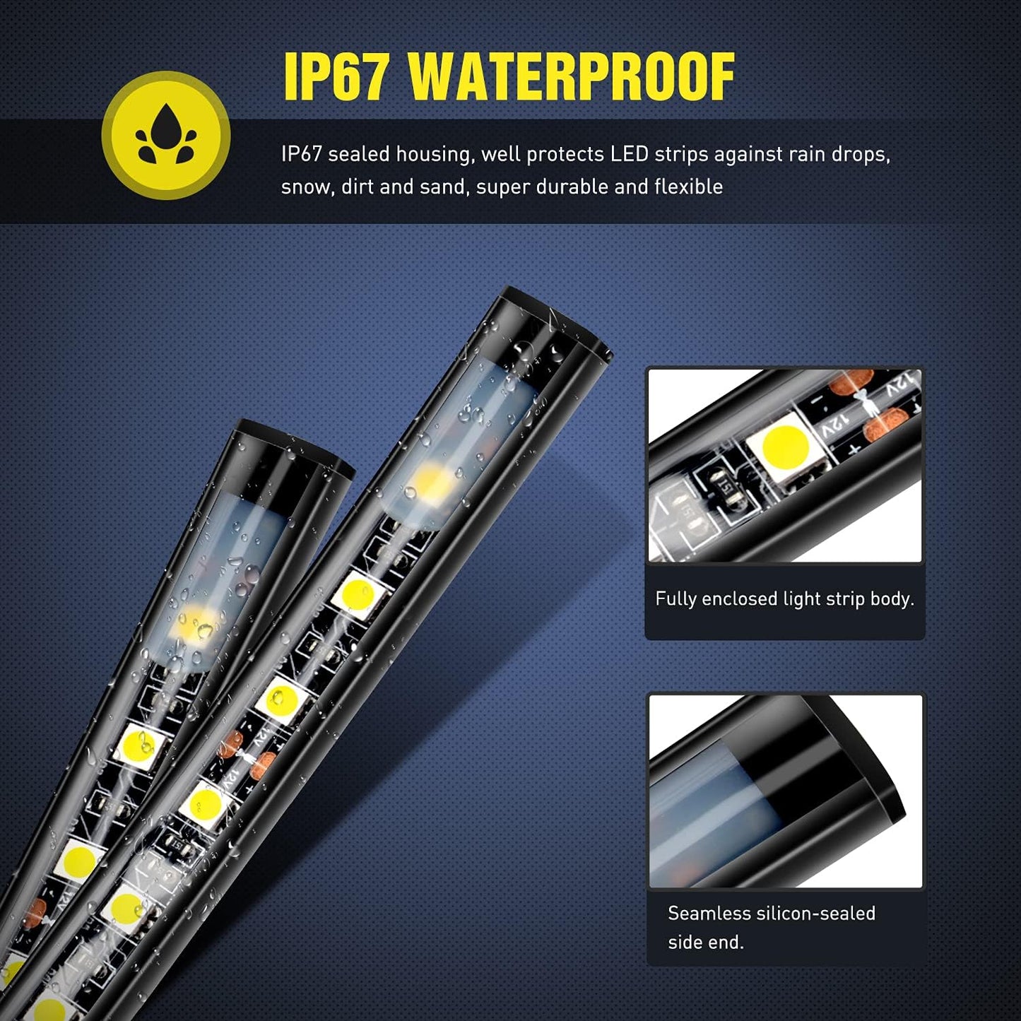 2PCS 60" LED Bed Strip Light Kit – 180 LEDs with Waterproof On/Off Switch, Blade Fuse, 2-Way Splitter & Extension Cable for Cargo