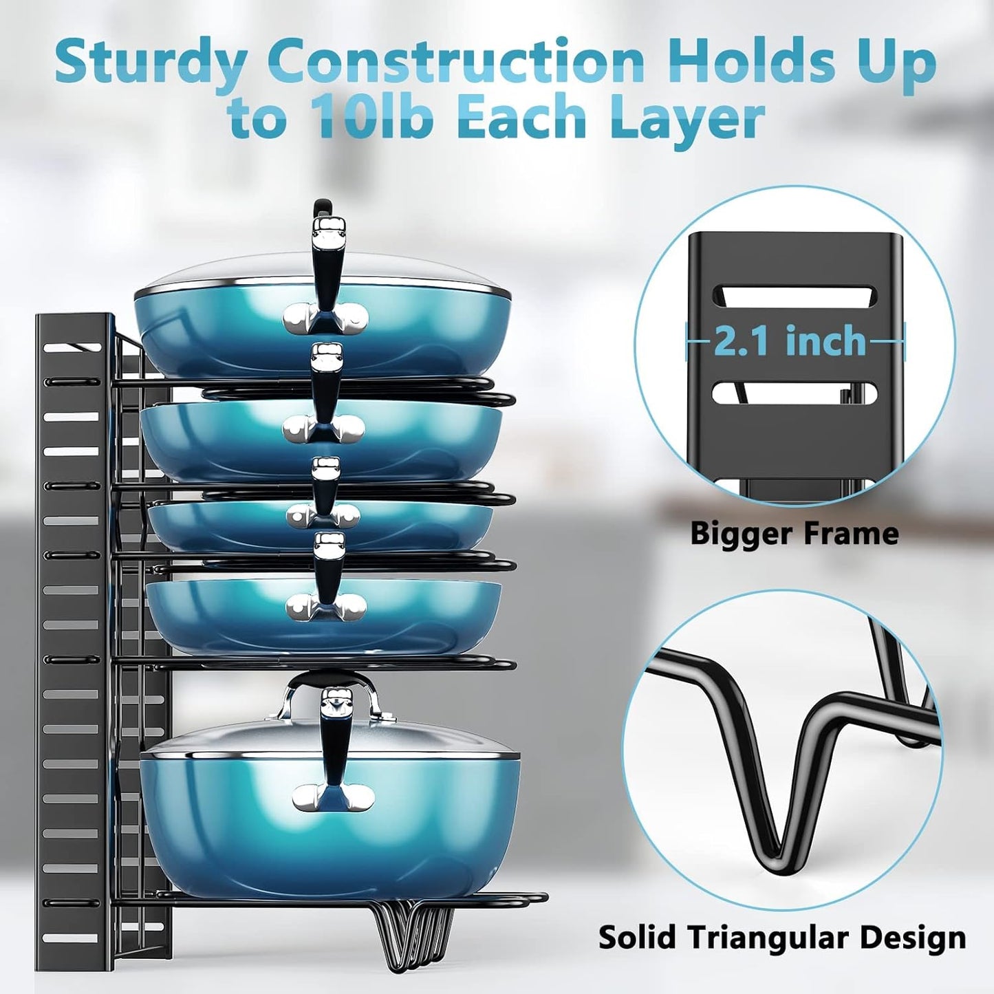 8-Tier Pot & Pan Rack – Adjustable Cabinet Organizer with 3 DIY Setups