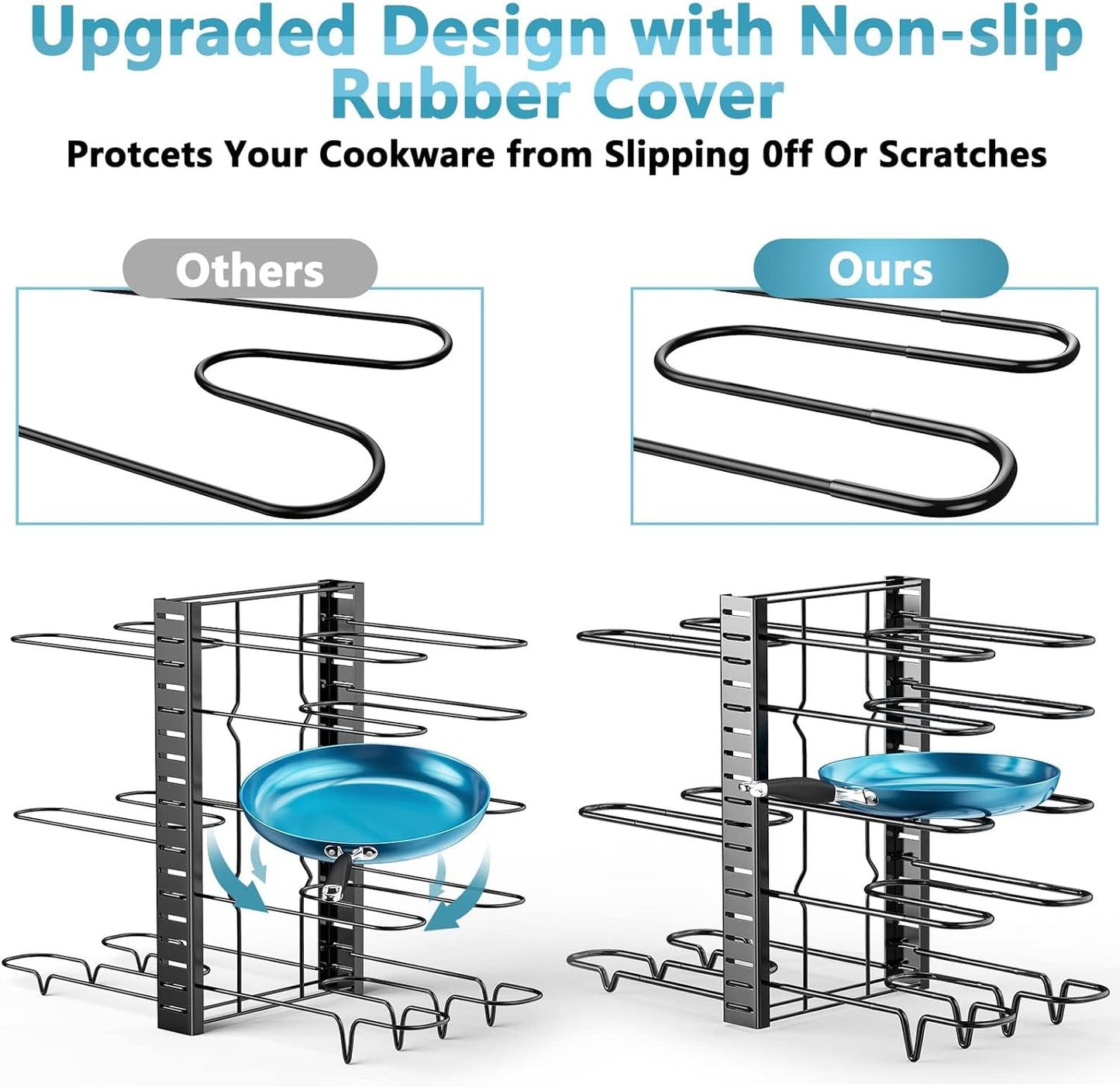 8-Tier Pot & Pan Rack – Adjustable Cabinet Organizer with 3 DIY Setups