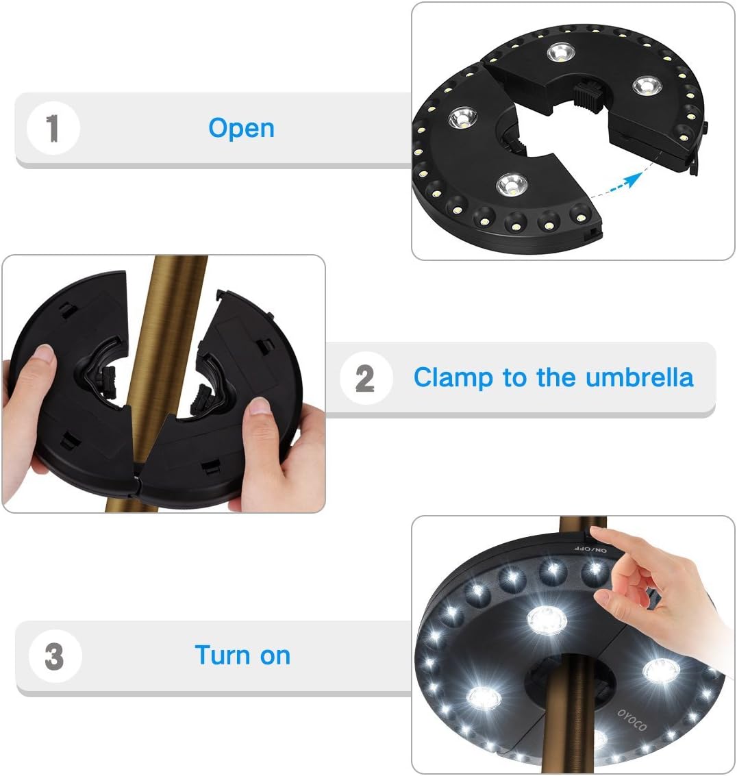 Cordless Umbrella Pole Light, 28 LED, 3 Brightness Modes, Battery Operated