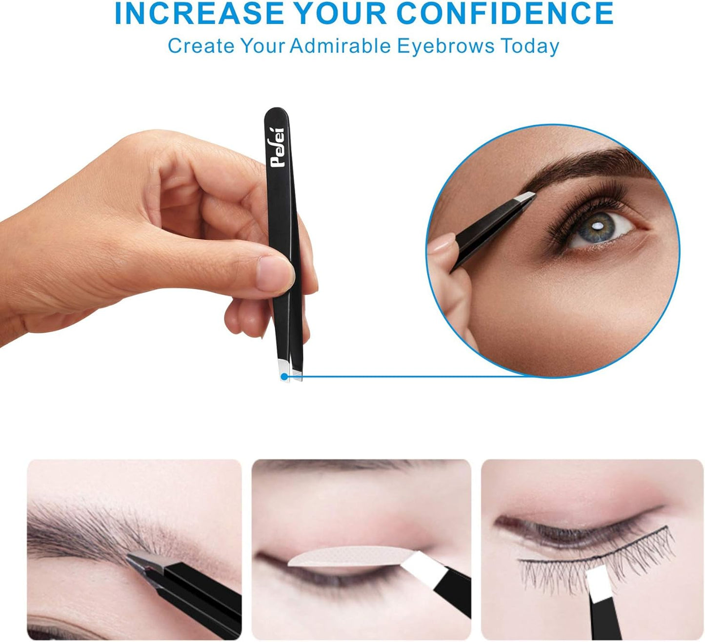 Tweezers Set – Professional Stainless Steel for Eyebrows, Precision Facial Hair, Splinter & Ingrown Hair Removal, Black