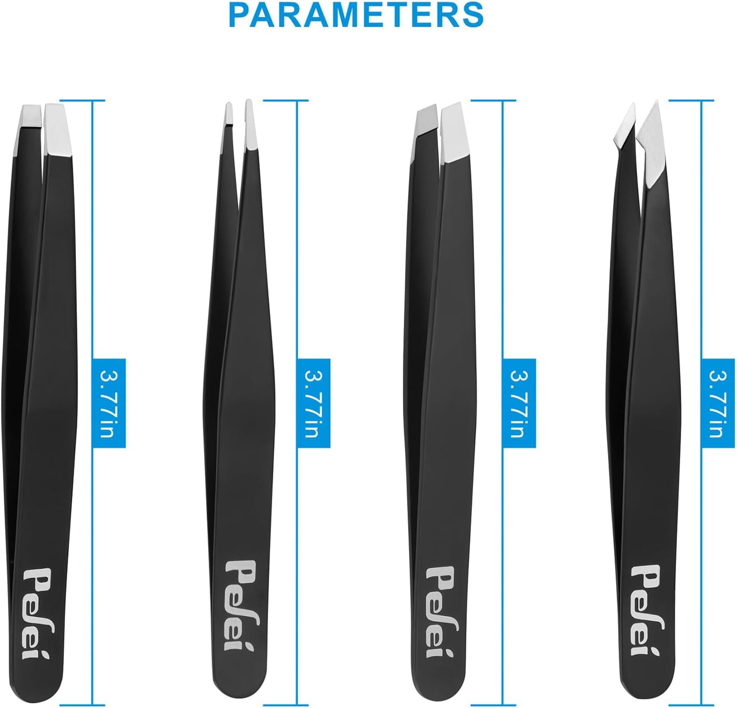 Tweezers Set – Professional Stainless Steel for Eyebrows, Precision Facial Hair, Splinter & Ingrown Hair Removal, Black