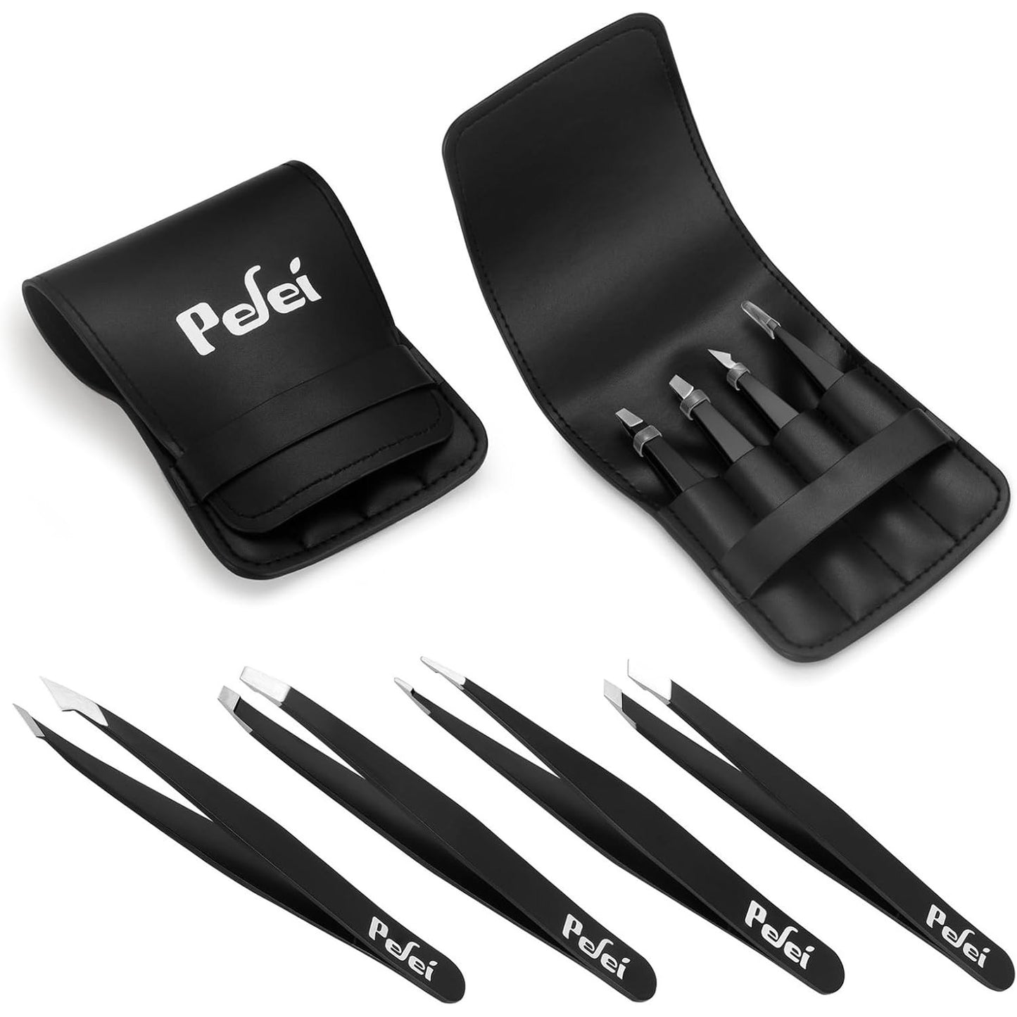 Tweezers Set – Professional Stainless Steel for Eyebrows, Precision Facial Hair, Splinter & Ingrown Hair Removal, Black-Smart Price