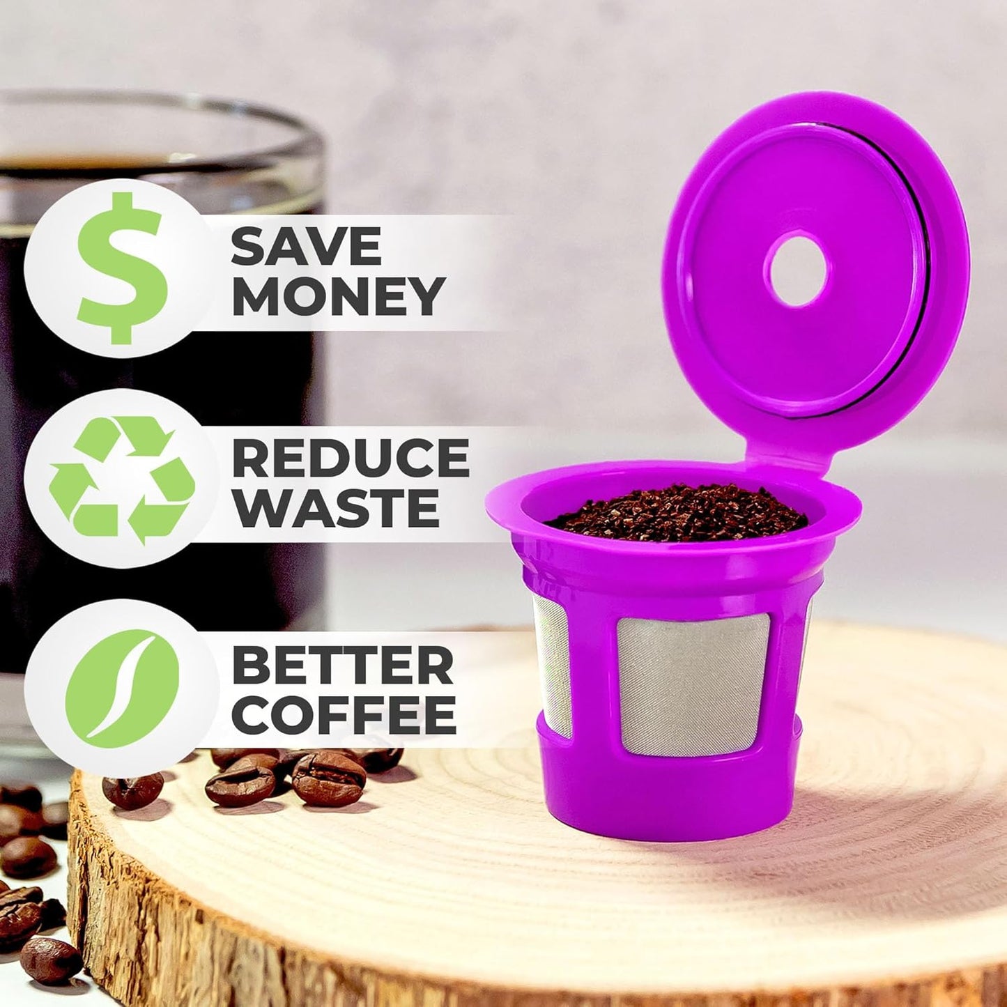 Cafe Save Reusable K Cup Coffee Filters - 4-Pack Refillable Pods with Mesh Strainer