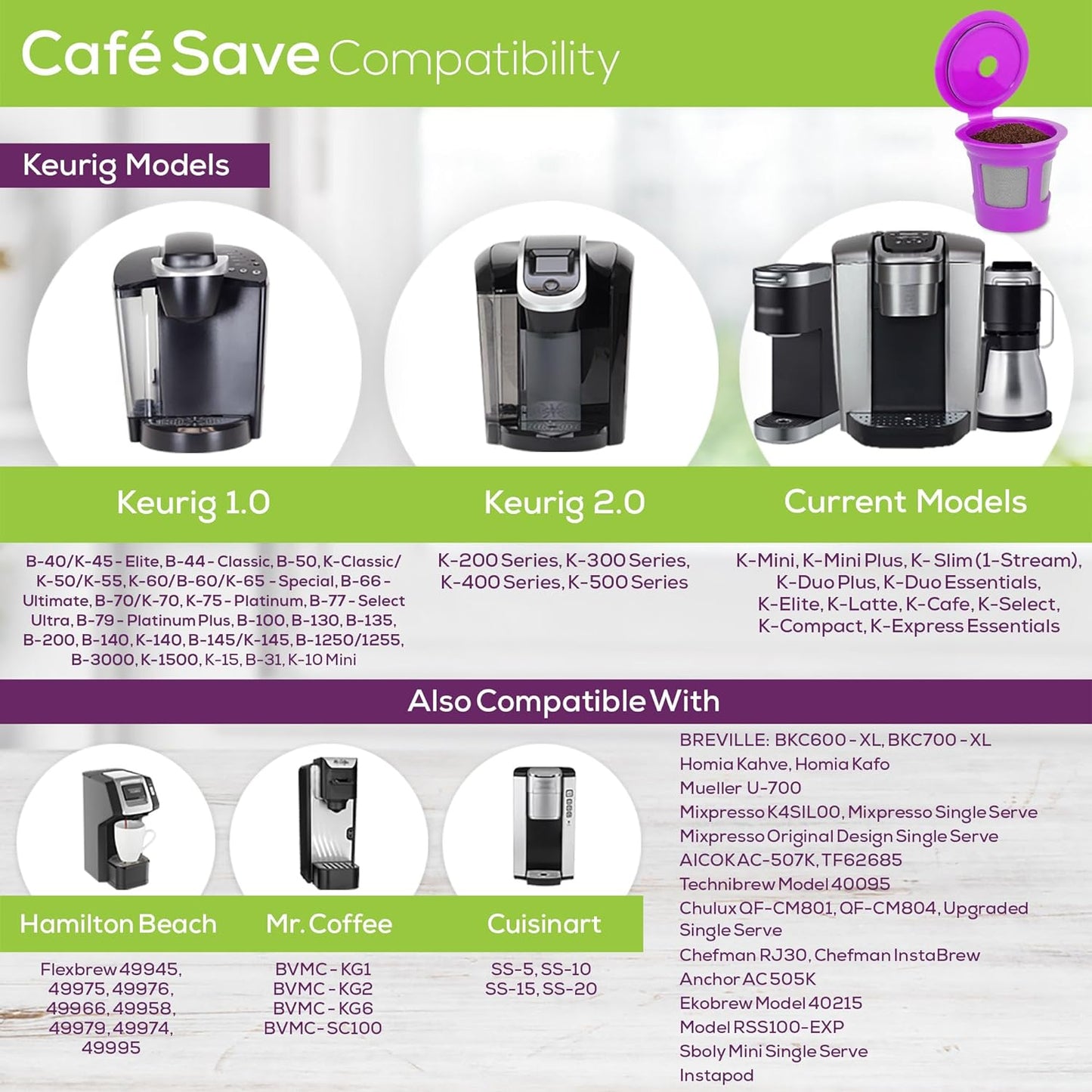 Cafe Save Reusable K Cup Coffee Filters - 4-Pack Refillable Pods with Mesh Strainer