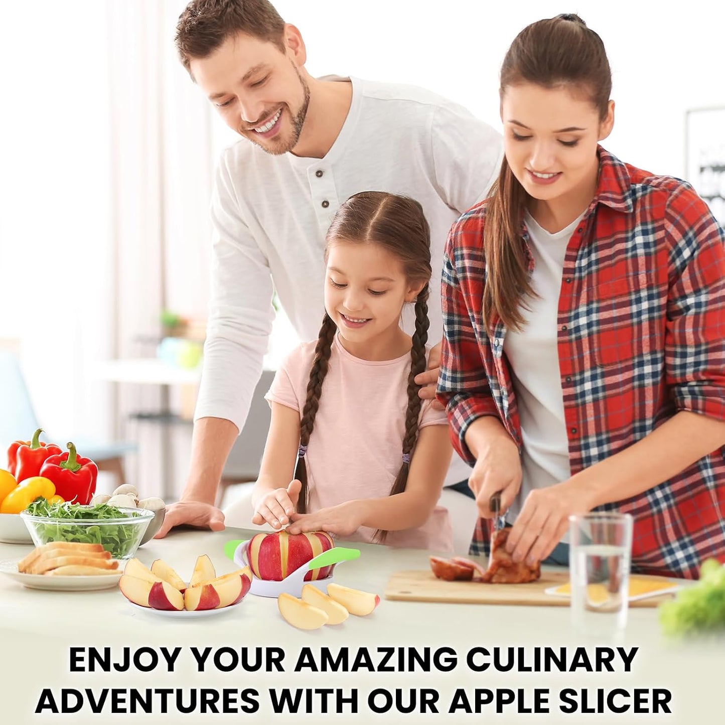 3.5-Inch Apple Slicer Corer, Professional Stainless Steel Apple Cutter with 8 Sharp Blades (Green)