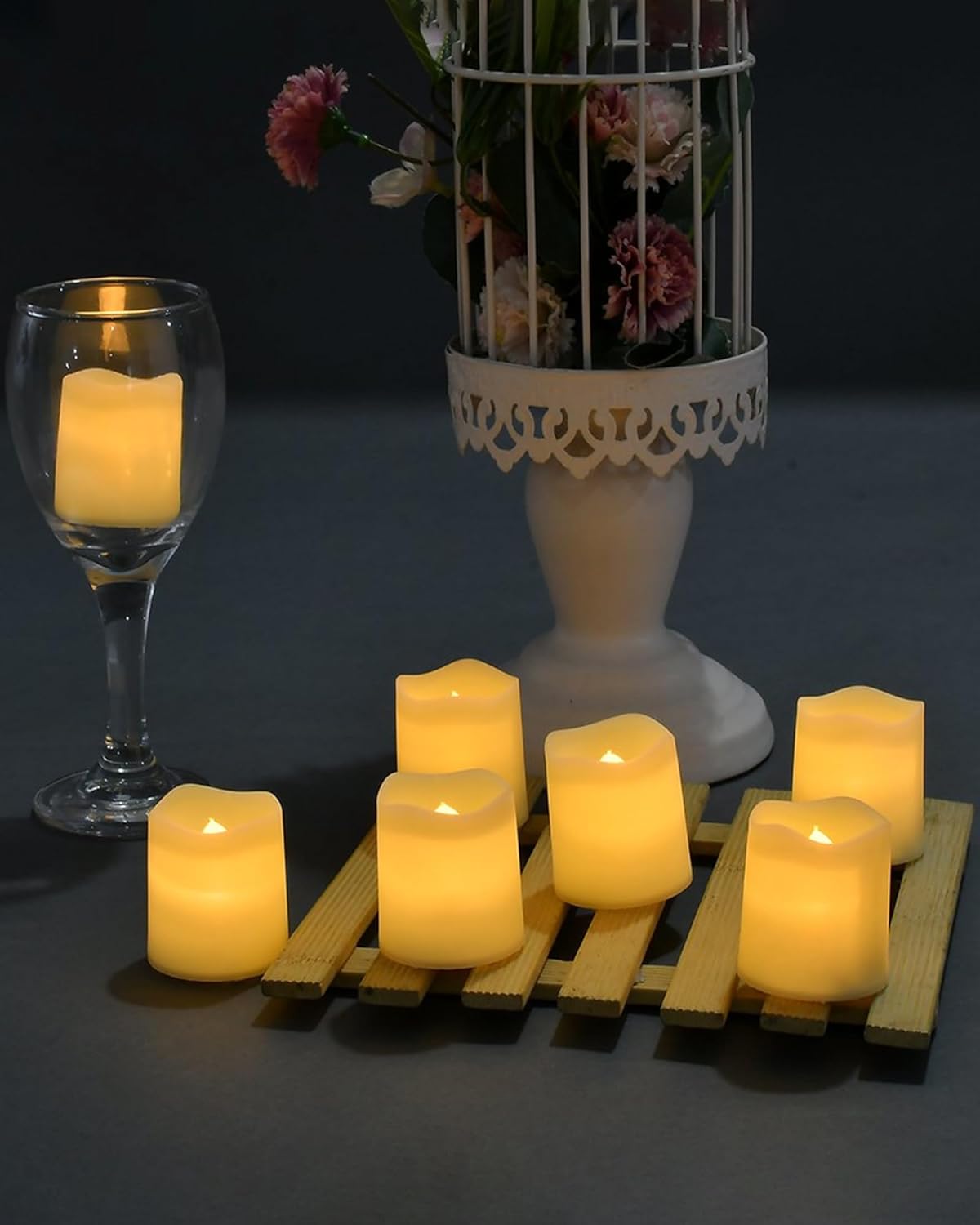 24 Pack Flameless Votive Candles – Battery Operated LED Tea Lights in Warm White for Wedding & Holiday Decorations