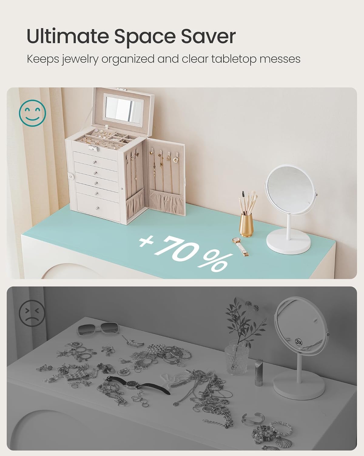 6-Tier Lockable Jewelry Box with Mirror – Large Jewelry Organizer with 5 Drawers for Watches & Accessories