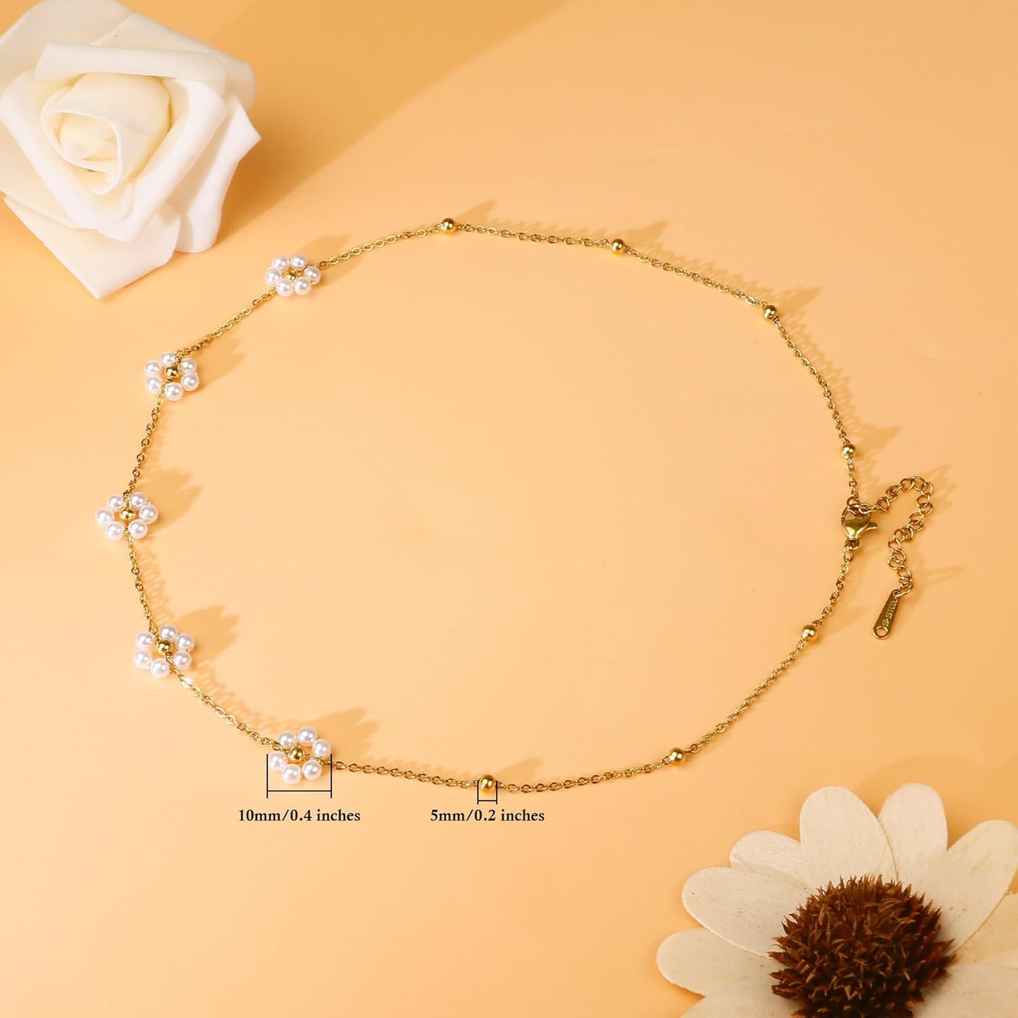 Daisy Pearl Choker Necklace - 14K Gold Plated Dainty Flower Necklace Gift for Women