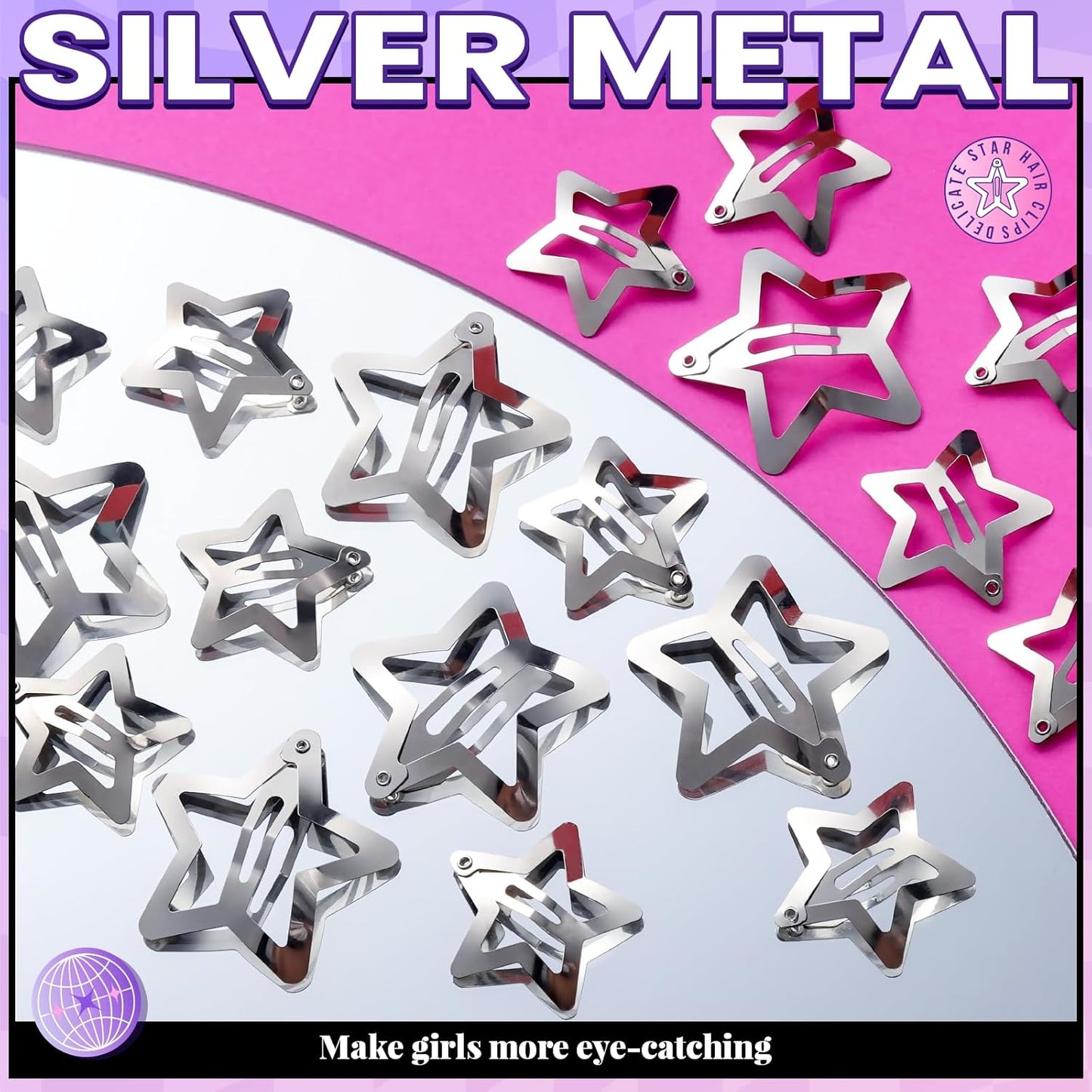 20PCS Star Hair Clips Set – Y2K Rave Accessories, Non-Slip Metal Snap Barrettes for Girls & Women