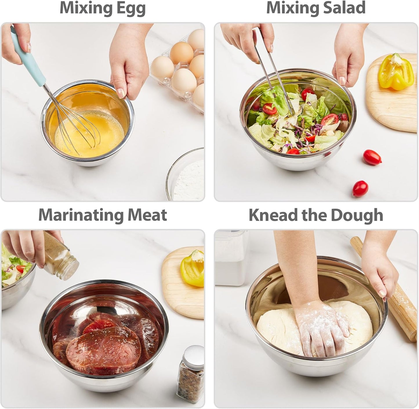 7-Piece Stainless Steel Mixing Bowls Set with Lids - Nesting Design for Baking, Cooking & Storage