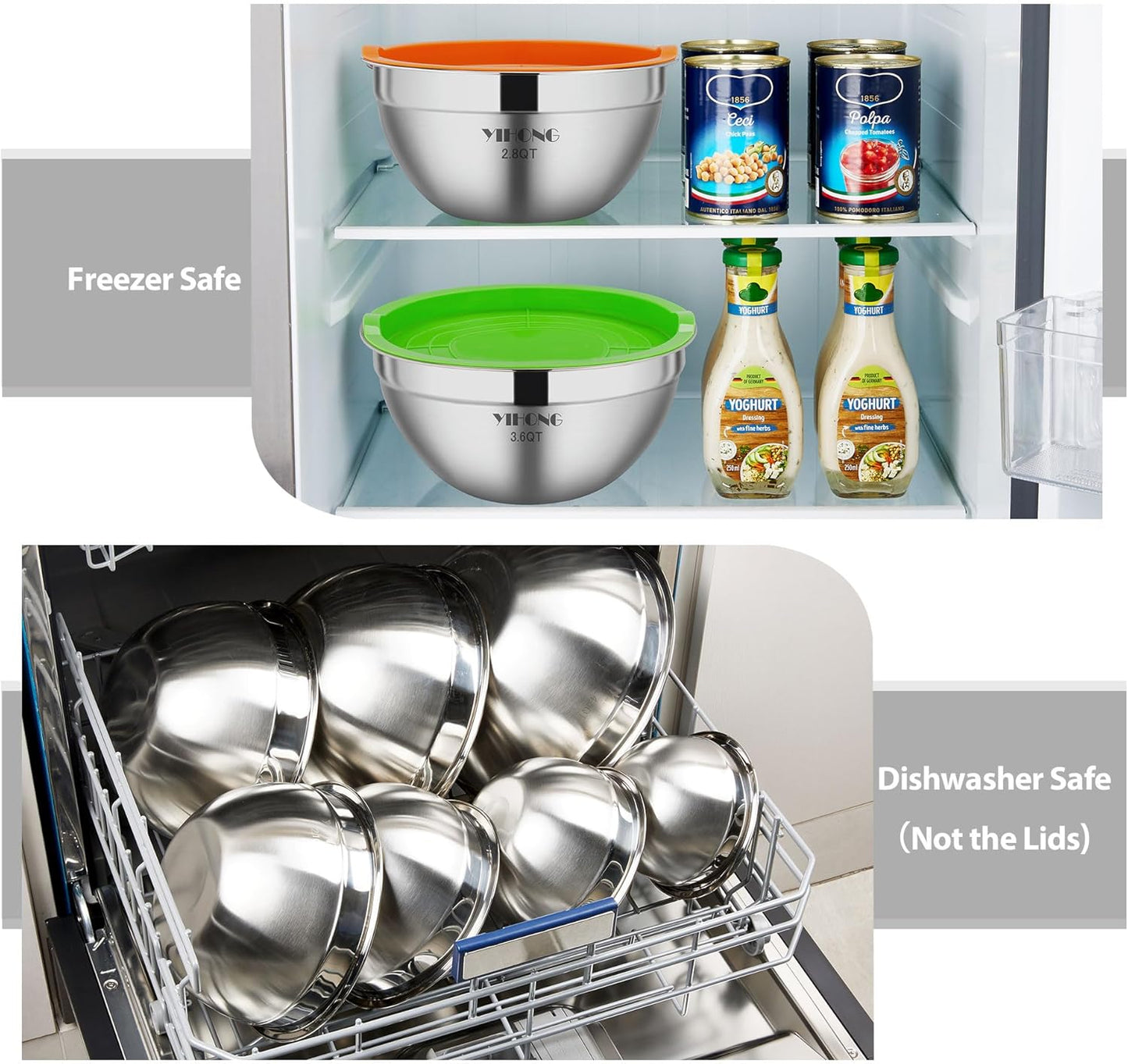 7-Piece Stainless Steel Mixing Bowls Set with Lids - Nesting Design for Baking, Cooking & Storage