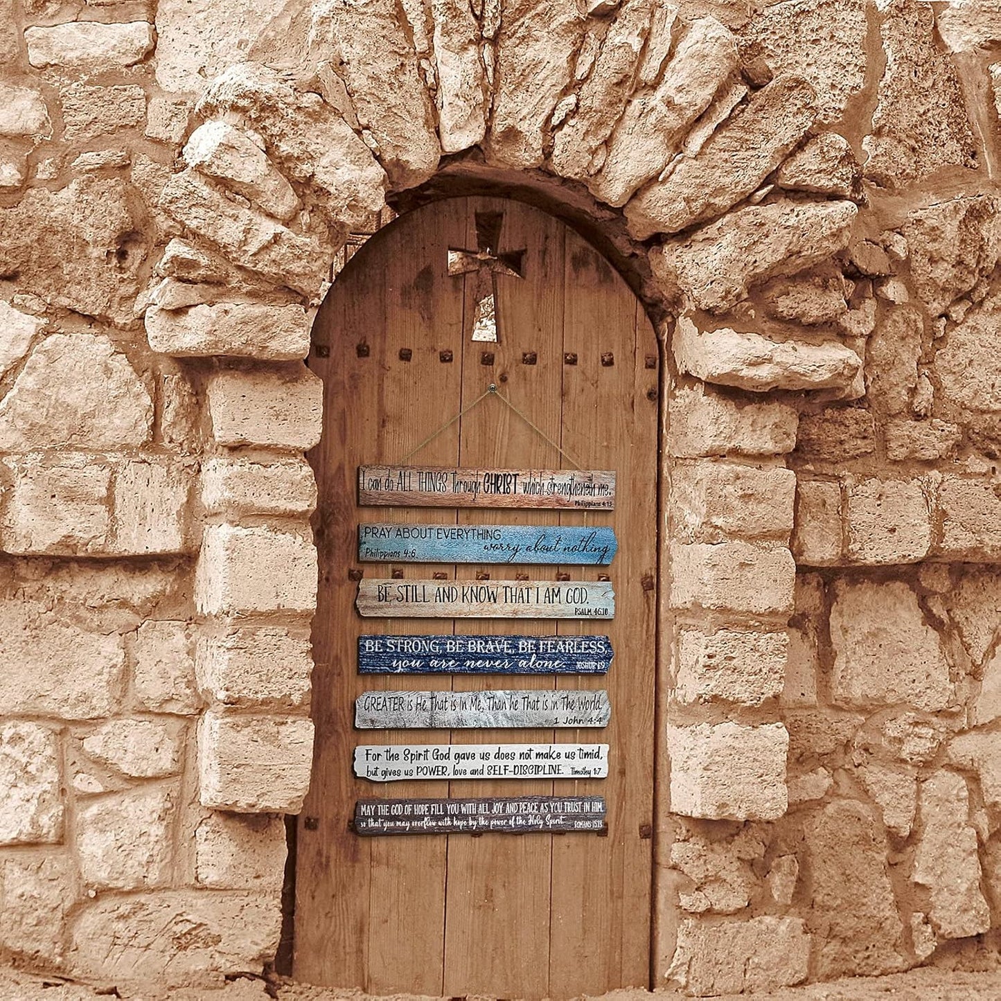 Christian Wall Art - Inspirational Bible Verse Wooden Decor for Office, Bedroom & Living Room (Brown)