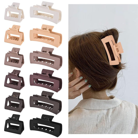 12-Piece Rectangle Hair Clips – 6 Large 4-Inch Clips for Thick Hair & 6 Small 2-Inch Clips for Thin Hair (Neutral)