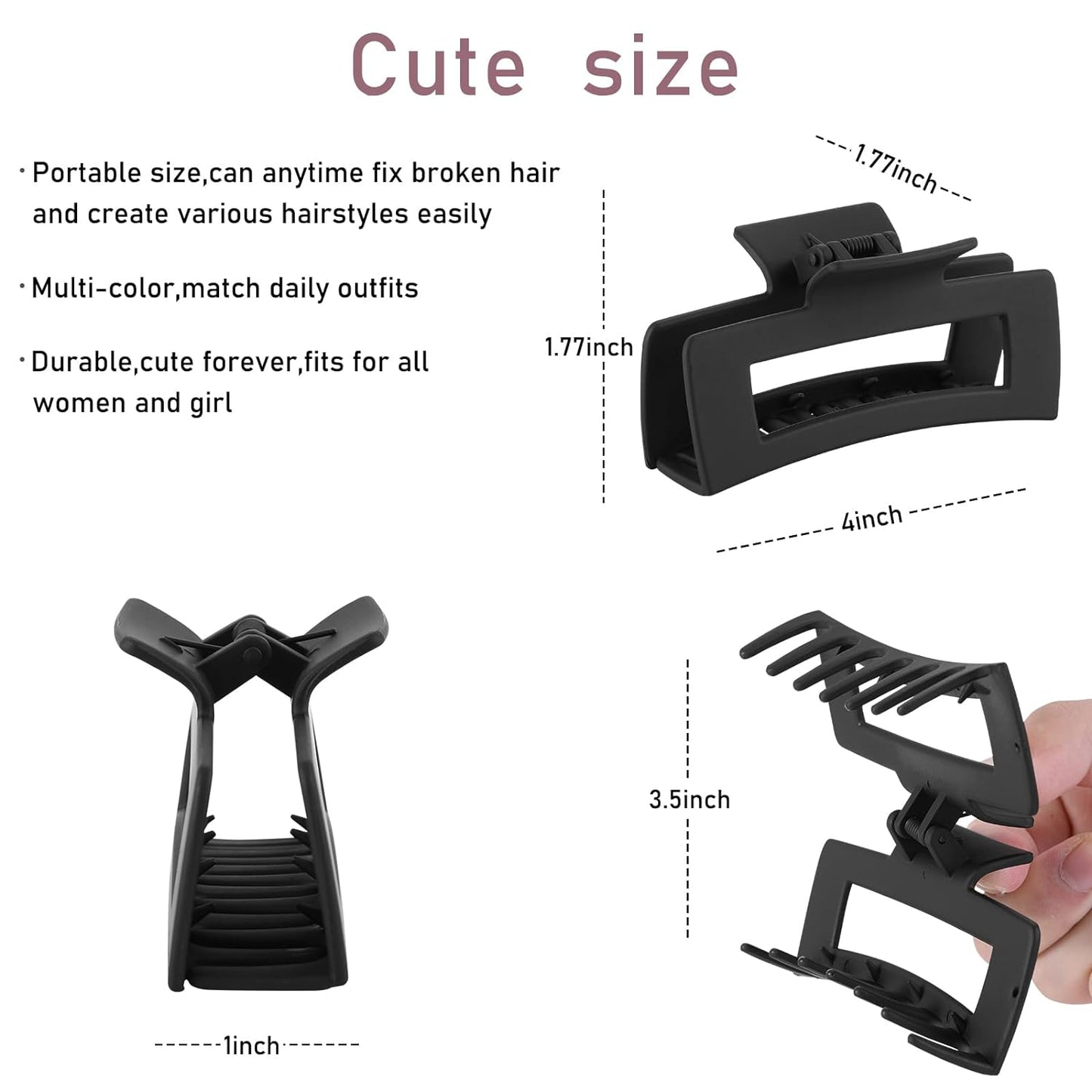 12-Piece Rectangle Hair Clips – 6 Large 4-Inch Clips for Thick Hair & 6 Small 2-Inch Clips for Thin Hair (Neutral)