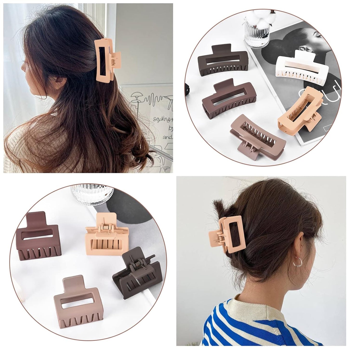 12-Piece Rectangle Hair Clips – 6 Large 4-Inch Clips for Thick Hair & 6 Small 2-Inch Clips for Thin Hair (Neutral)