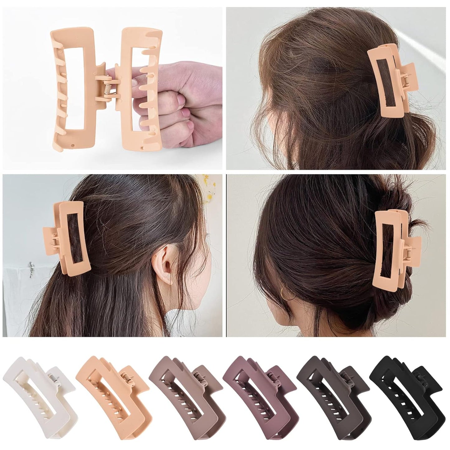 12-Piece Rectangle Hair Clips – 6 Large 4-Inch Clips for Thick Hair & 6 Small 2-Inch Clips for Thin Hair (Neutral)