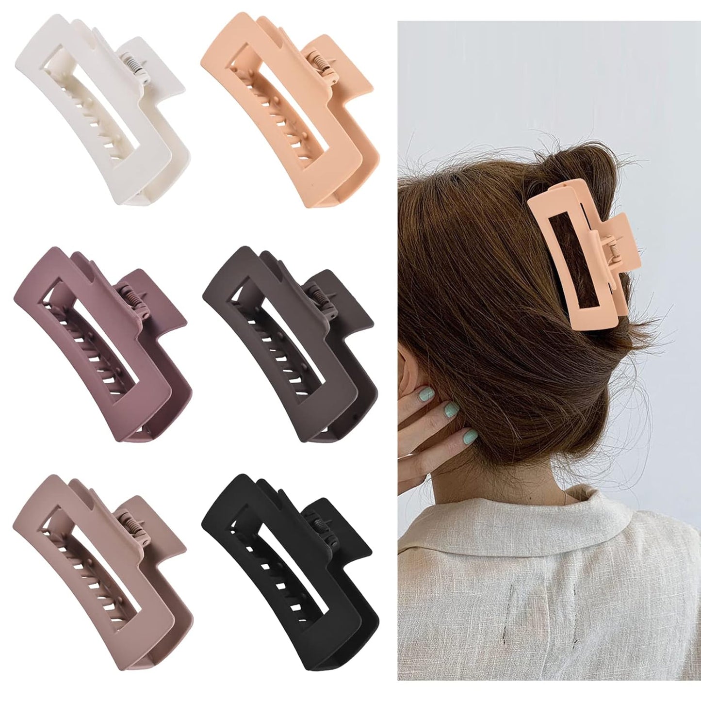 12-Piece Rectangle Hair Clips – 6 Large 4-Inch Clips for Thick Hair & 6 Small 2-Inch Clips for Thin Hair (Neutral)