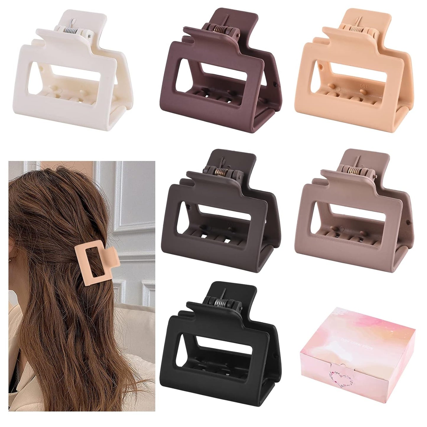 12-Piece Rectangle Hair Clips – 6 Large 4-Inch Clips for Thick Hair & 6 Small 2-Inch Clips for Thin Hair (Neutral)
