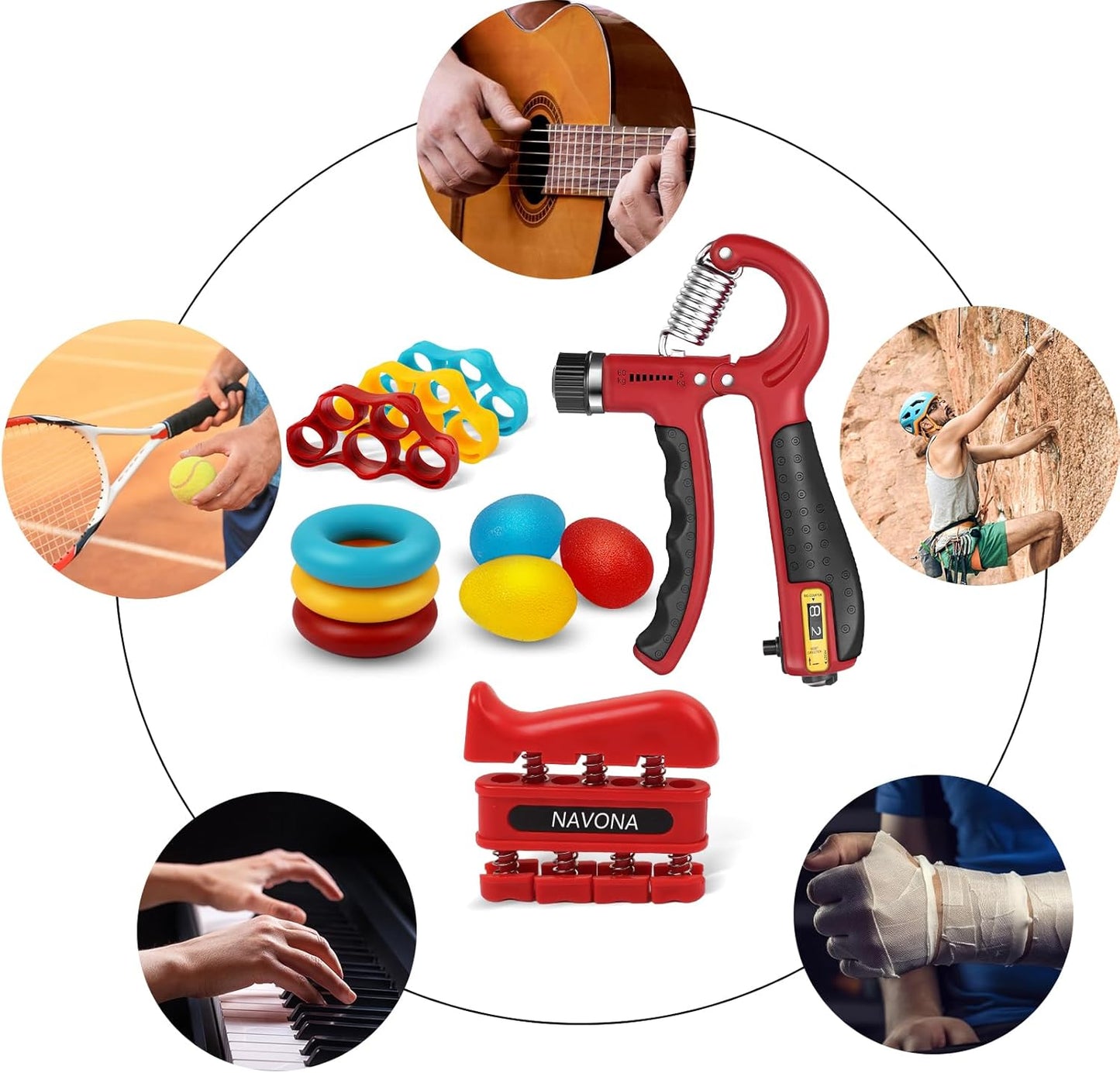 13 PCS Grip Strength Trainer Kit - Hand, Forearm & Finger Exerciser for Muscle Building & Recovery