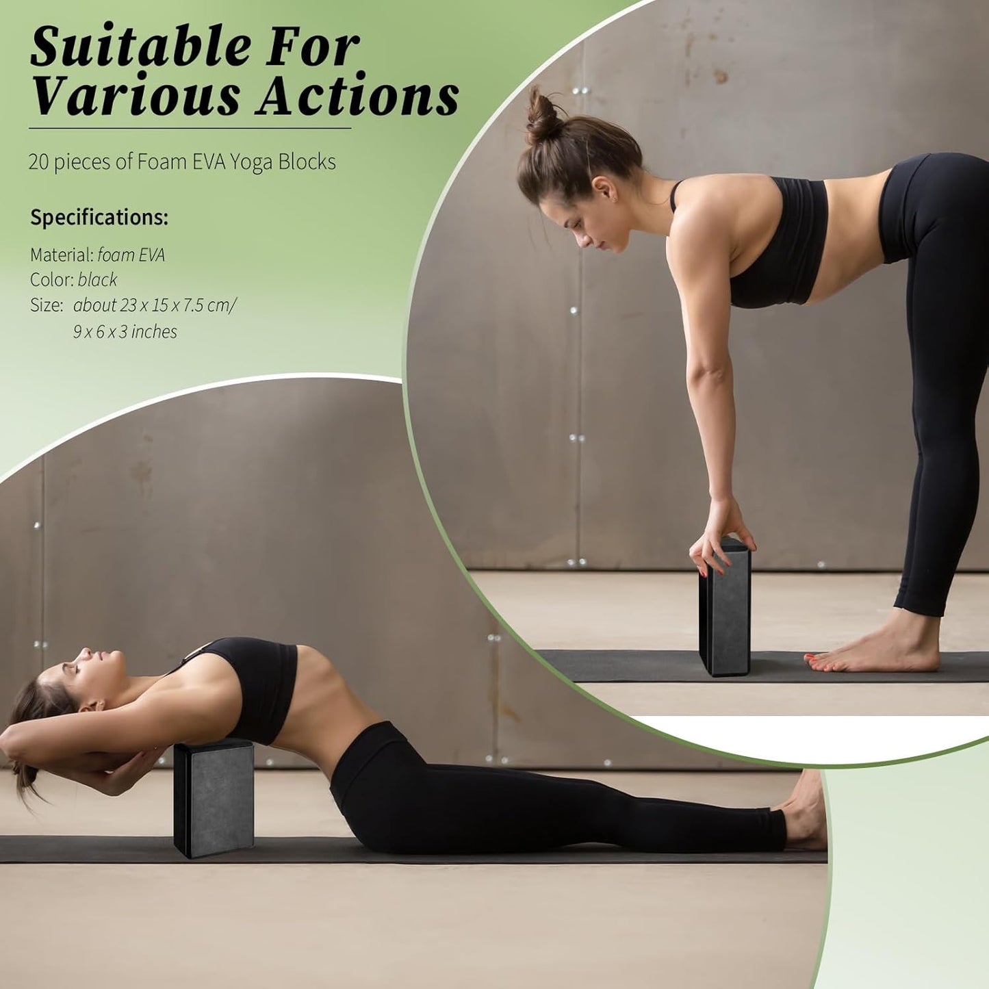 20PCS EVA Foam Yoga Blocks – Lightweight, Non-Slip Support for Pilates, Stretching & Meditation (Black)