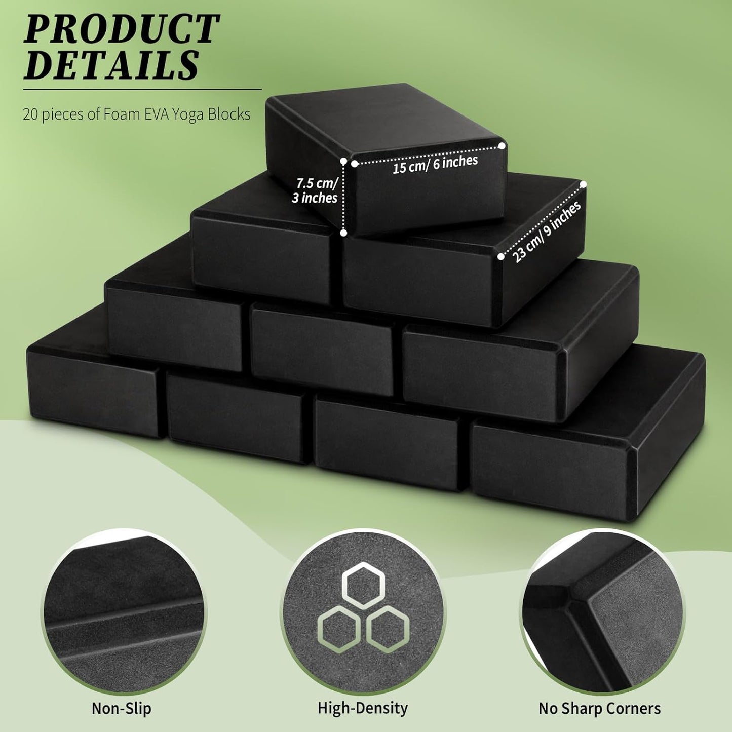 20PCS EVA Foam Yoga Blocks – Lightweight, Non-Slip Support for Pilates, Stretching & Meditation (Black)