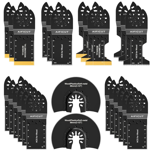 26-Piece Titanium Oscillating Saw Blades Kit - Fits DeWalt, Ryobi, Milwaukee & More