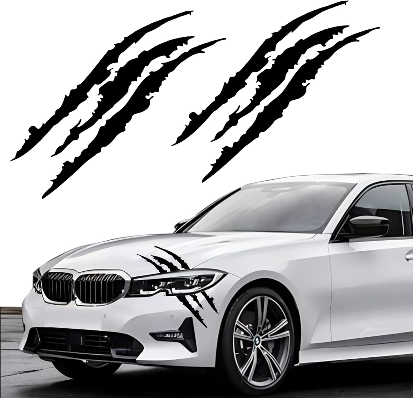 2 PCS Claw Mark Car Decals – Headlight Scratch Stripes Vinyl for Cars, Trucks, SUVs & Motorcycles (Black)