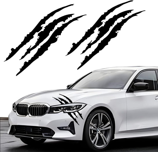 2 PCS Claw Mark Car Decals – Headlight Scratch Stripes Vinyl for Cars, Trucks, SUVs & Motorcycles (Black)