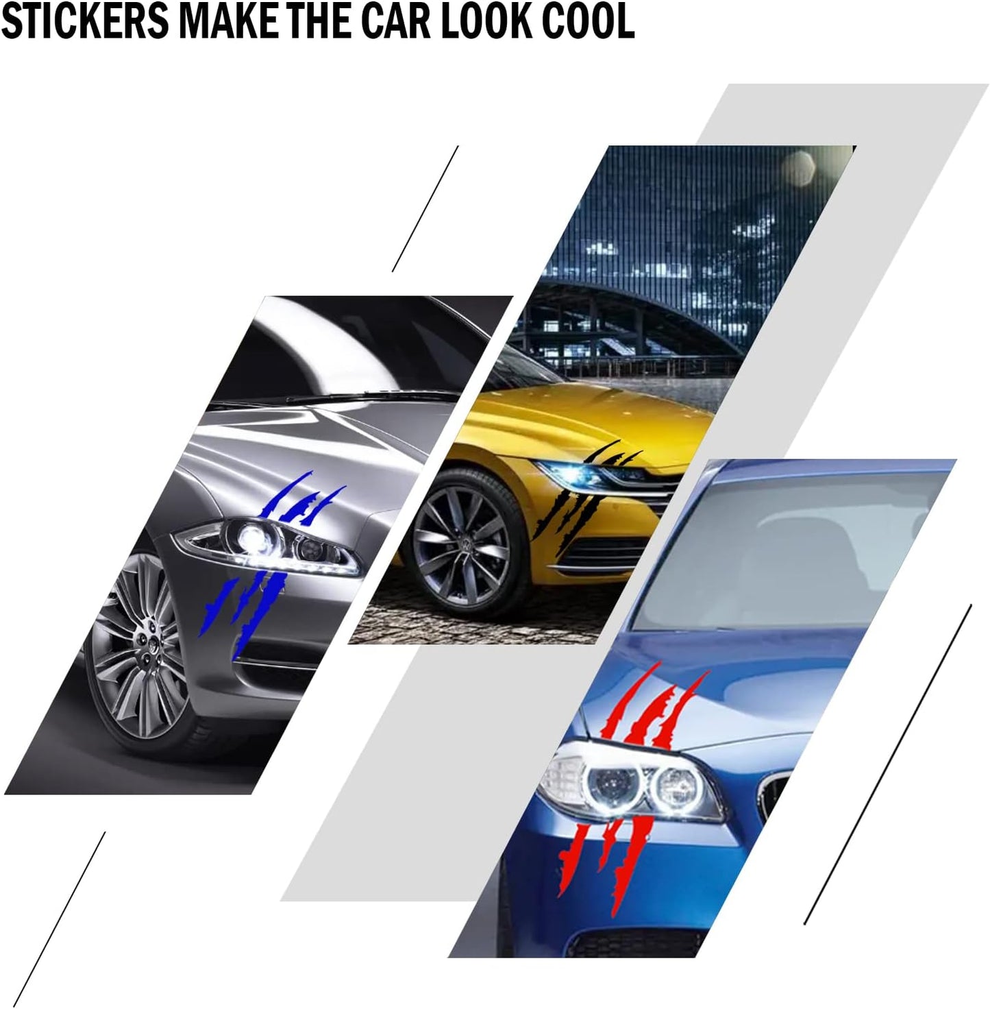 2 PCS Claw Mark Car Decals – Headlight Scratch Stripes Vinyl for Cars, Trucks, SUVs & Motorcycles (Black)