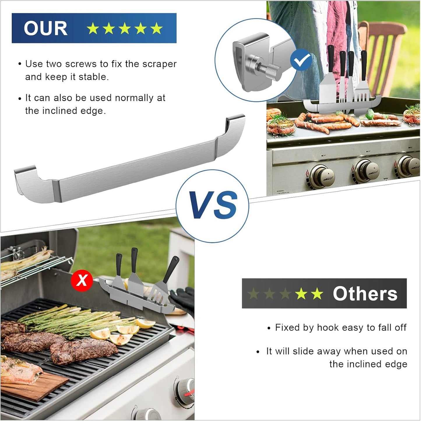 2 Pack Griddle Spatula Holder – 10" Stainless Steel Rack for Flat Top Griddles