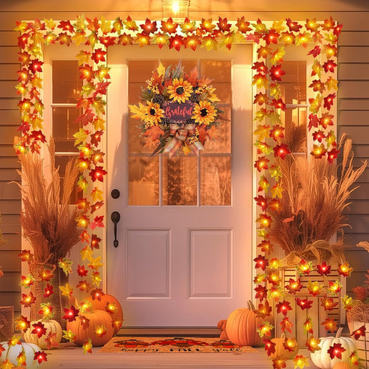 2-Pack Maple Leaf String Lights – 20ft 40LED Battery-Operated Fall Garland for Thanksgiving Decor