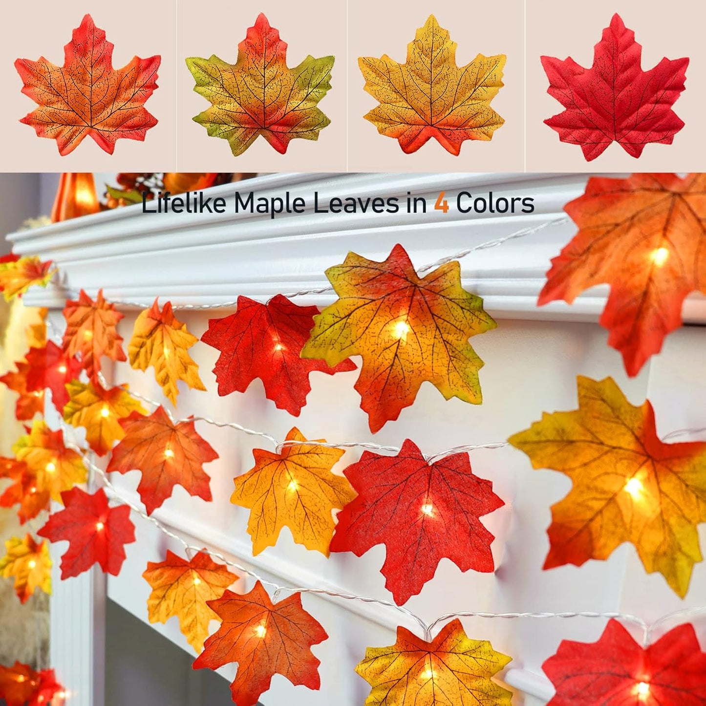 2-Pack Maple Leaf String Lights – 20ft 40LED Battery-Operated Fall Garland for Thanksgiving Decor
