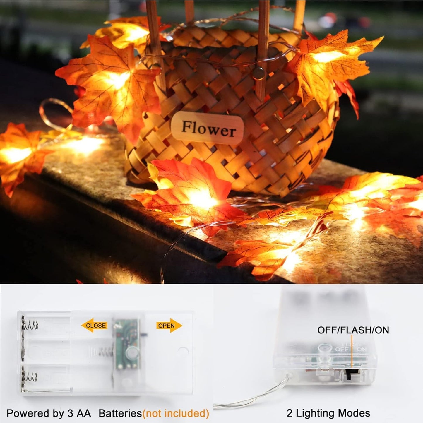 2-Pack Maple Leaf String Lights – 20ft 40LED Battery-Operated Fall Garland for Thanksgiving Decor