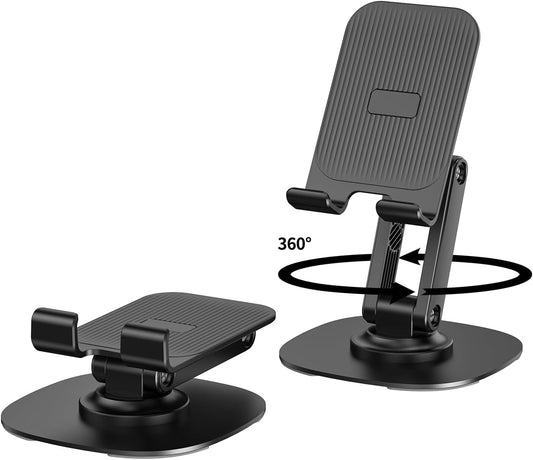 360° Foldable Cell Phone Stand for Desk – Adjustable Holder for Video Recording & Travel, Compatible with All Smartphones, iPhone, iPad, Switch (K69-Black)