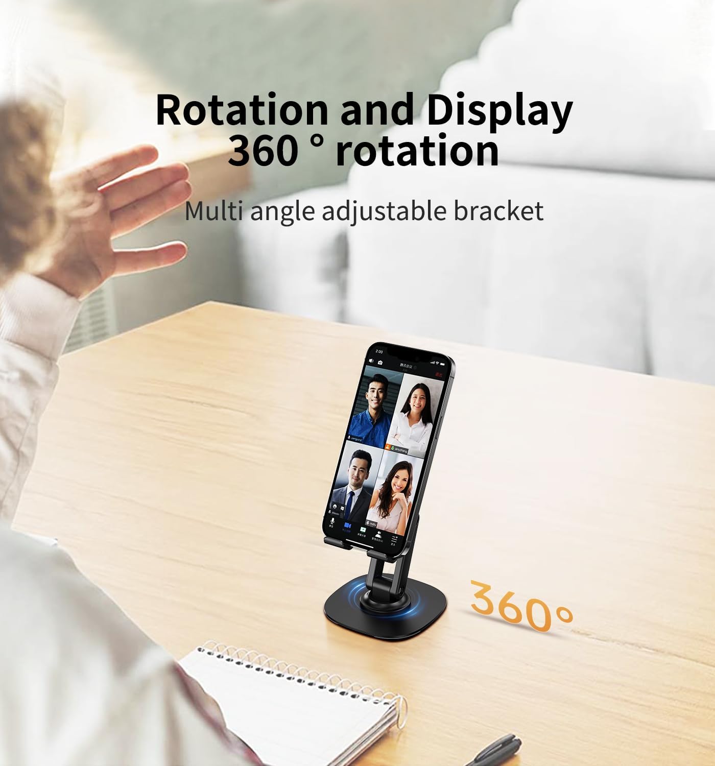 360° Foldable Cell Phone Stand for Desk – Adjustable Holder for Video Recording & Travel, Compatible with All Smartphones, iPhone, iPad, Switch (K69-Black)